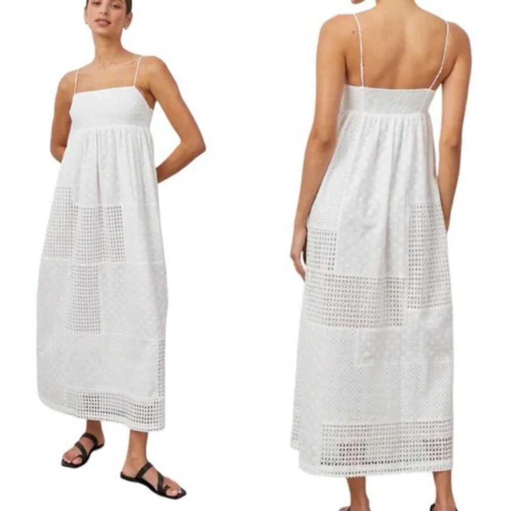 White Eyelet Panel Maxi Dress